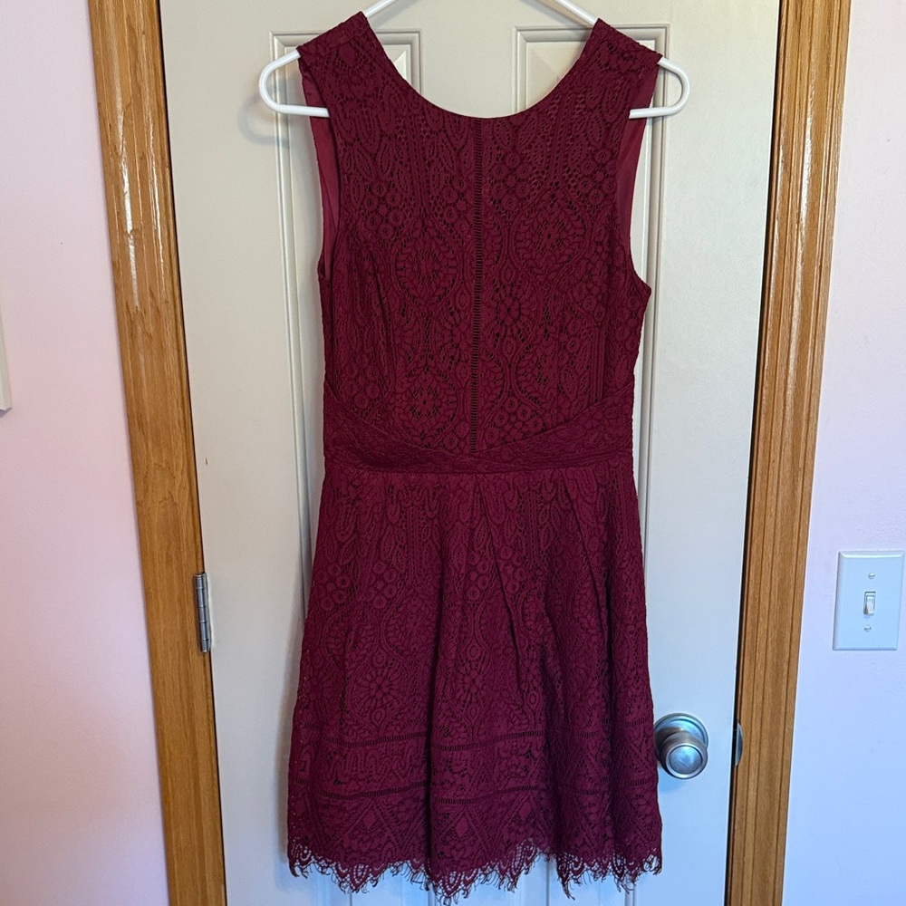 Adelyn Rae Burgundy Lace Cocktail Dress